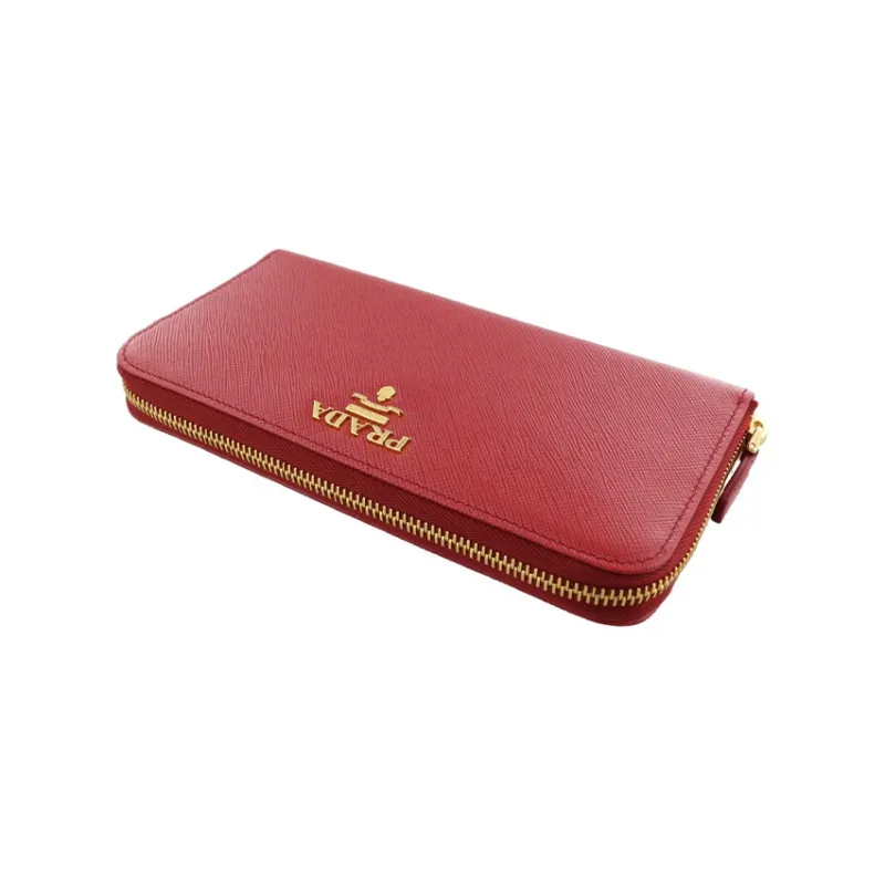 PRADA Leather Clutches Wallets Large Size Women's Red-2