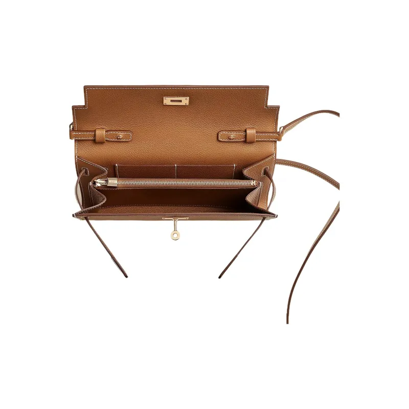 HERMES Kelly To Go Mysore Goat Skin Wallets Handheld Shoulder Bag Crossbody Bag Regular Women's Gold Brown-2