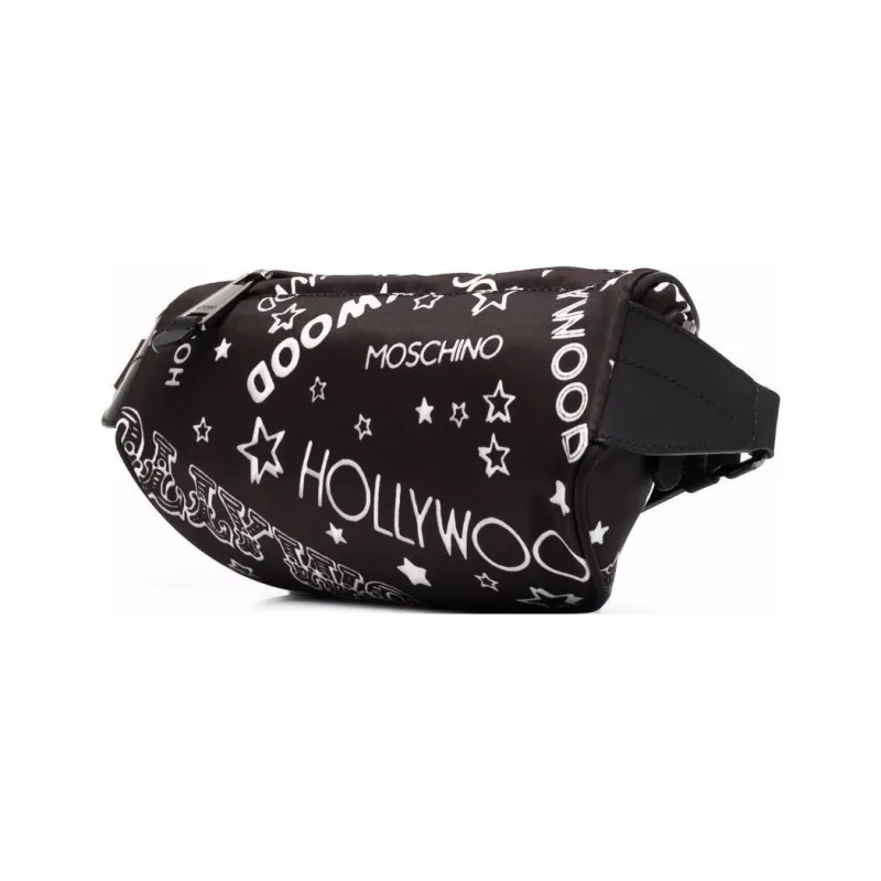 MOSCHINO Leather Sling Bag Crossbody Bag Fanny Pack Men's Black-1