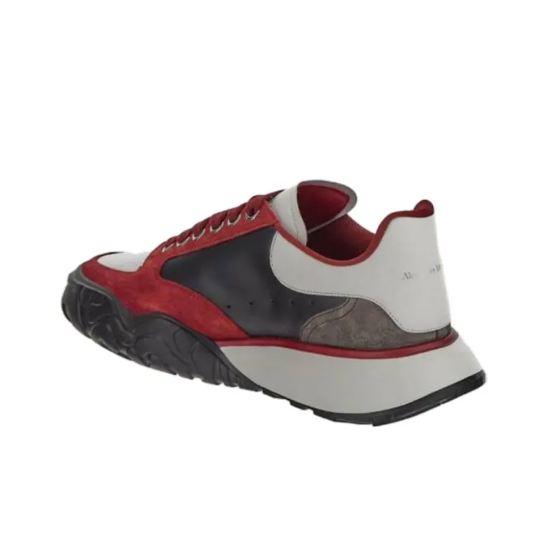 Alexander McQueen Color Block Low top Leather Sneakers 'Red Black Grey'-3