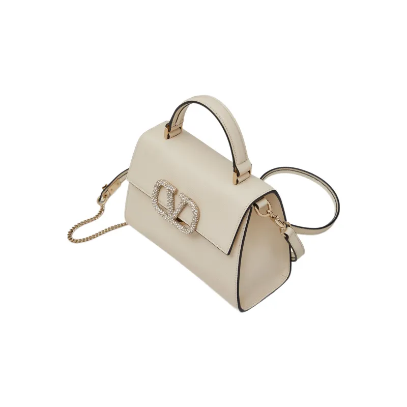 Valentino VSLING Calfskin Shoulder Bag Crossbody Bag Handbag Small Size Women's White-3