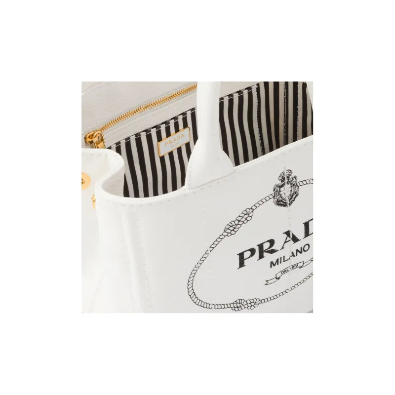 PRADA Fabric Tote Bag Shopping Bag Shoulder Bag Crossbody Bag Handbag Small Size Women's White-4