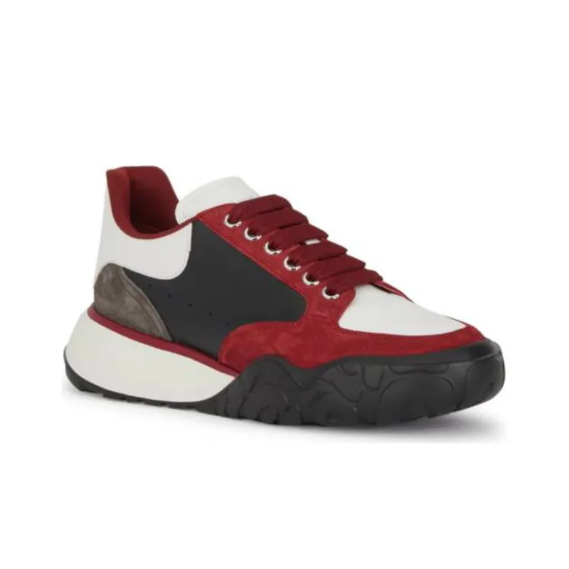 Alexander McQueen Color Block Low top Leather Sneakers 'Red Black Grey'-2