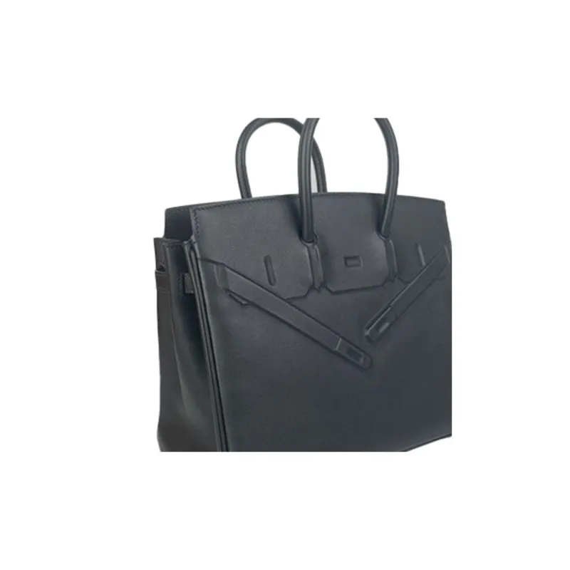 HERMES Birkin Swift Leather Birkin Bag Shadow Handbag Regular Women's Noir Black-5