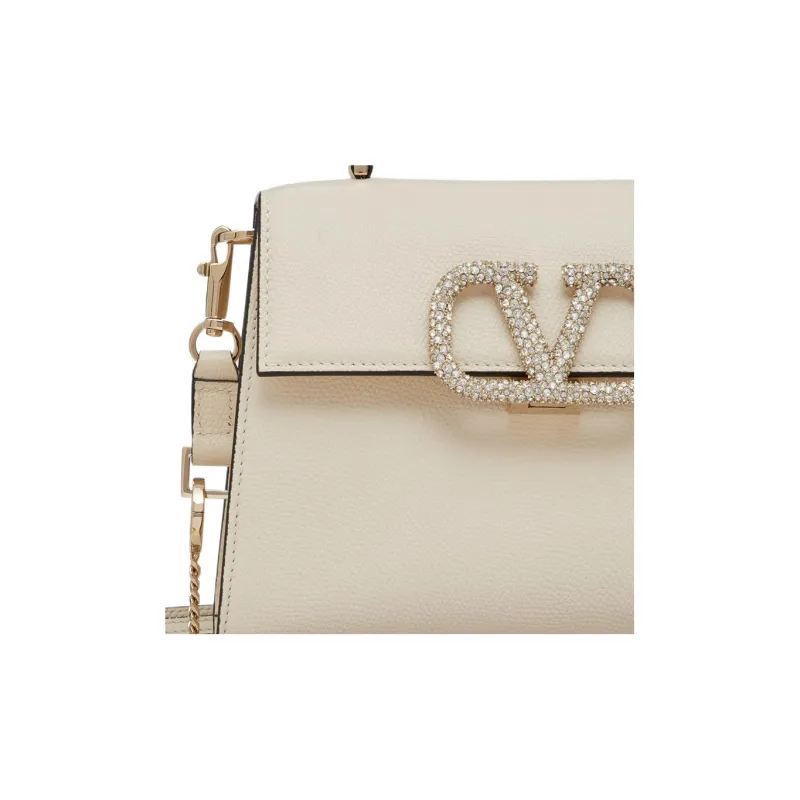 Valentino VSLING Calfskin Shoulder Bag Crossbody Bag Handbag Small Size Women's White-5