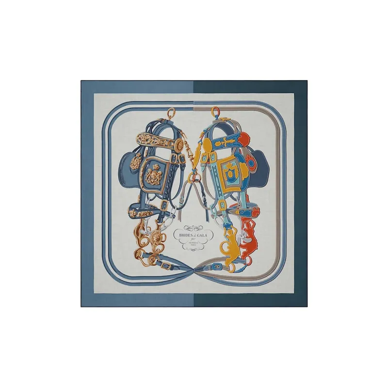 HERMES Brides De Gala Shawls Unisex Blue-0