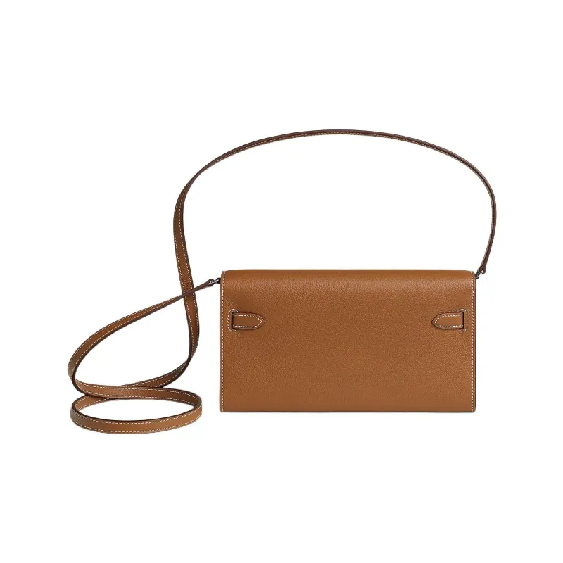 HERMES Kelly To Go Evercolor Leather Wallets Clutches Shoulder Bag Crossbody Bag Regular Women's Gold Brown-2