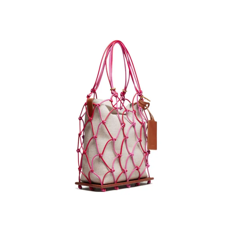 Jacquemus Canvas With Leather Canvas Bag Fishnet Handbag Women's Dark Pink-1
