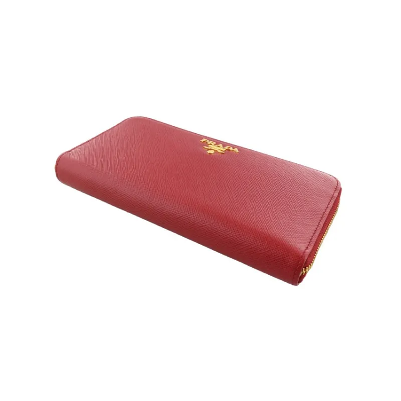 PRADA Leather Clutches Wallets Large Size Women's Red-3