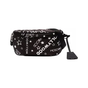MOSCHINO Leather Sling Bag Crossbody Bag Fanny Pack Men's Black