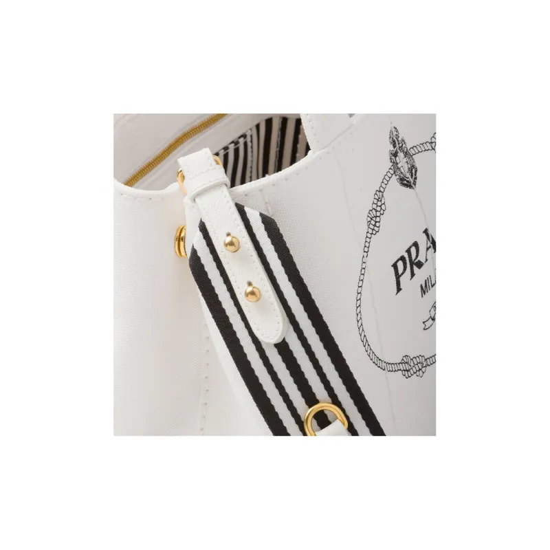 PRADA Fabric Tote Bag Shopping Bag Shoulder Bag Crossbody Bag Handbag Small Size Women's White-3