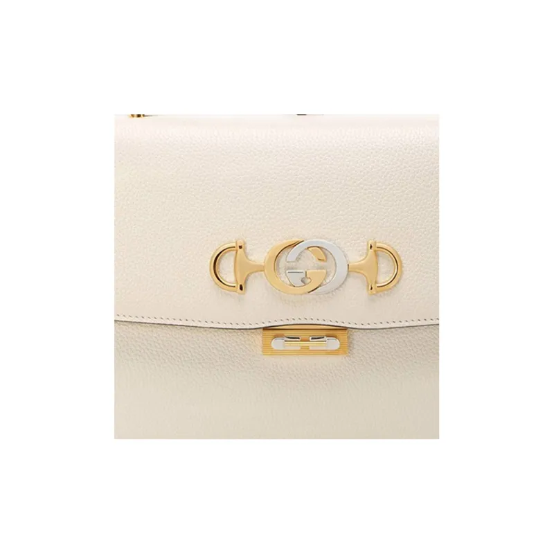 GUCCI Zumi Grained Leather Shoulder Bag Crossbody Bag Small Size Women's White-4