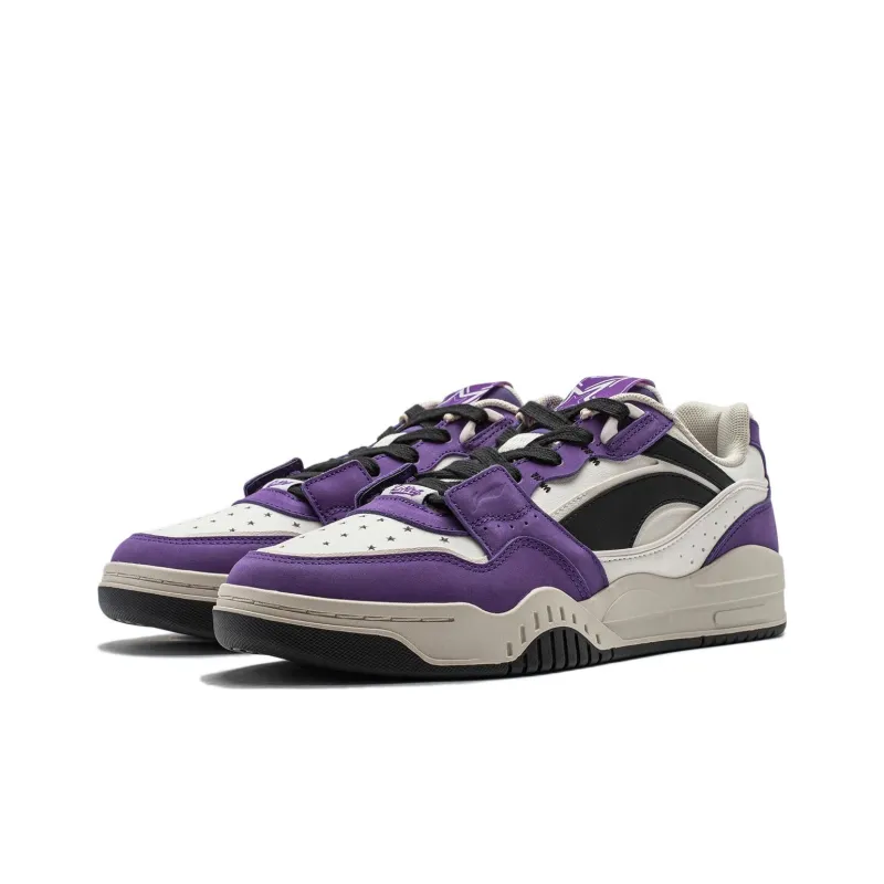LiNing Yuebai Cushioning Breathable Low Top Skateboard Shoes Unisex White Purple-2