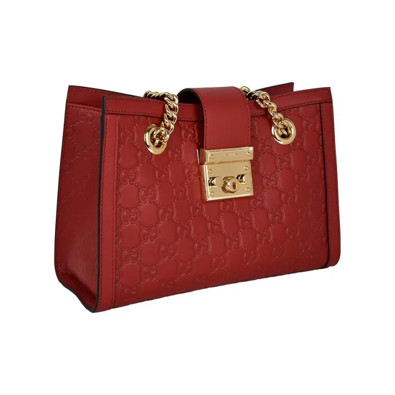 GUCCI Padlock Calfskin Tote Bag Shopping Bag Portable Crossbody Bag Shoulder Bag Women's Red-1