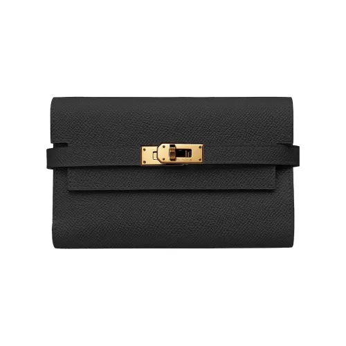 HERMES Kelly Wallet Epsom Leather Wallet Women's Noir Black