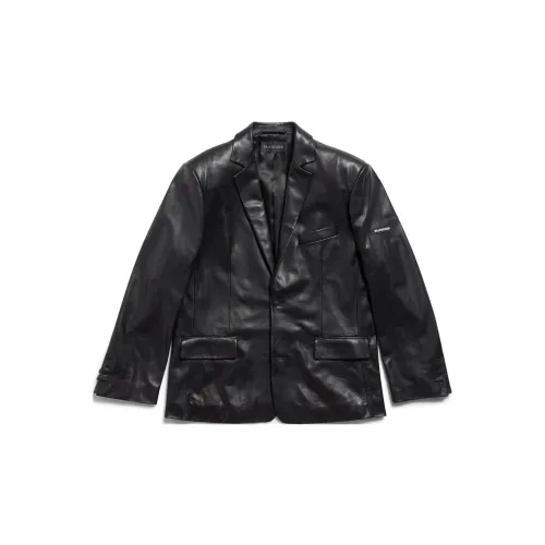 Balenciaga Leather Jackets Men Black