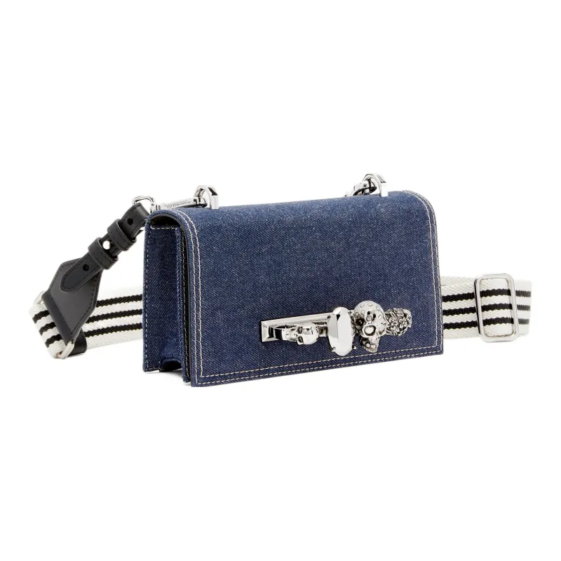 Alexander McQueen Cow Leather With Denim Shoulder Bag, Crossbody Bag Men's Denim/Black-1