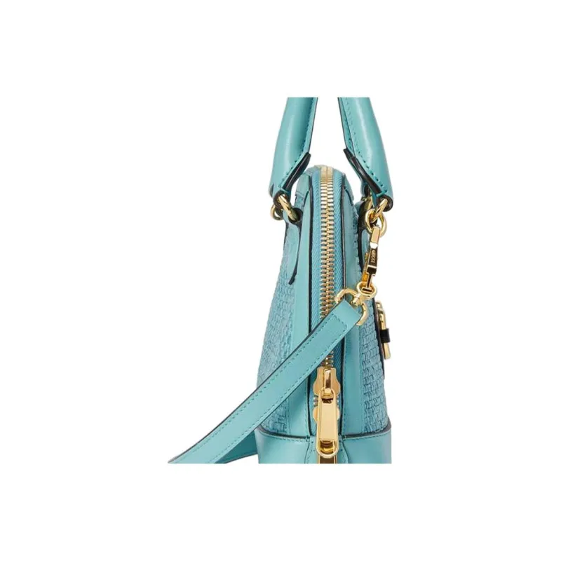 GUCCI Straw Woven With Leather Dome Bag Handbag Shoulder Bag Crossbody Bag Mini Women's Blue-3