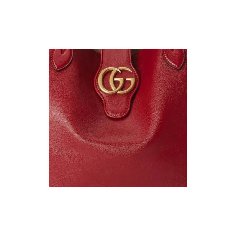 GUCCI Leather Tote Bag Shopping Bag Shoulder Bag Handbag Medium Size Women's Red-7