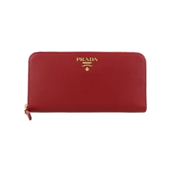 PRADA Leather Clutches Wallets Large Size Women's Red