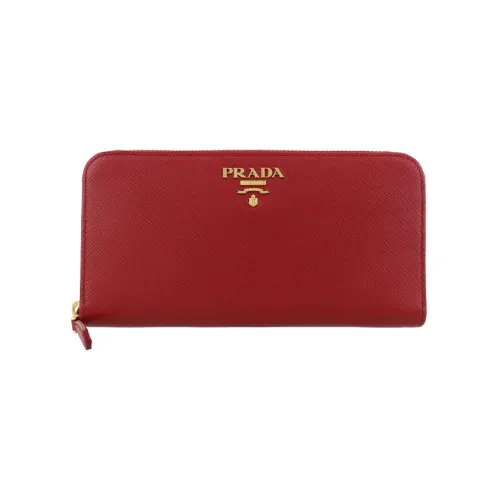 PRADA Leather Clutches Wallets Large Size Women's Red