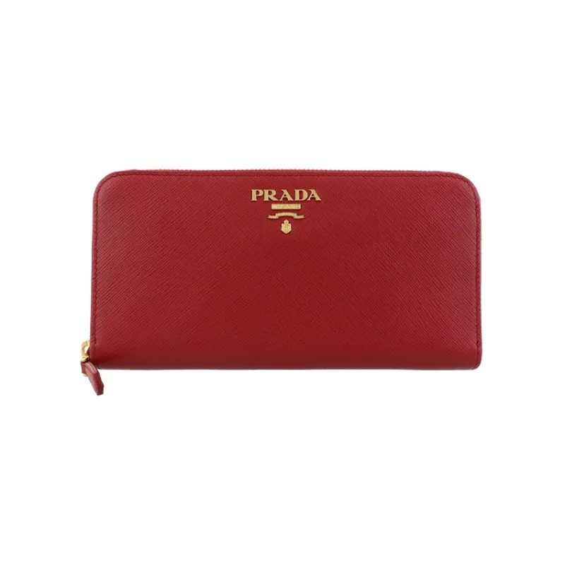 PRADA Leather Clutches Wallets Large Size Women's Red-0