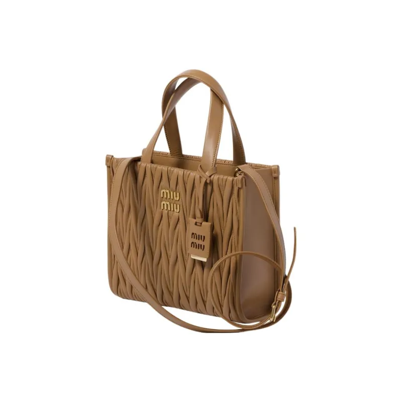 MIU MIU Matelassé Sheepskin Tote Bag, Shopping Bag, Shoulder Bag, Crossbody Bag, Handbag Women's Caramel-1