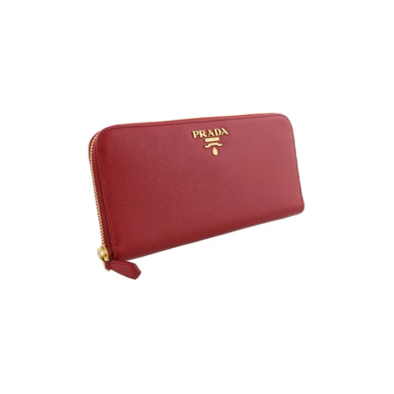PRADA Leather Clutches Wallets Large Size Women's Red-1