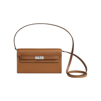 HERMES Kelly To Go Evercolor Leather Wallets Clutches Shoulder Bag Crossbody Bag Regular Women's Gold Brown