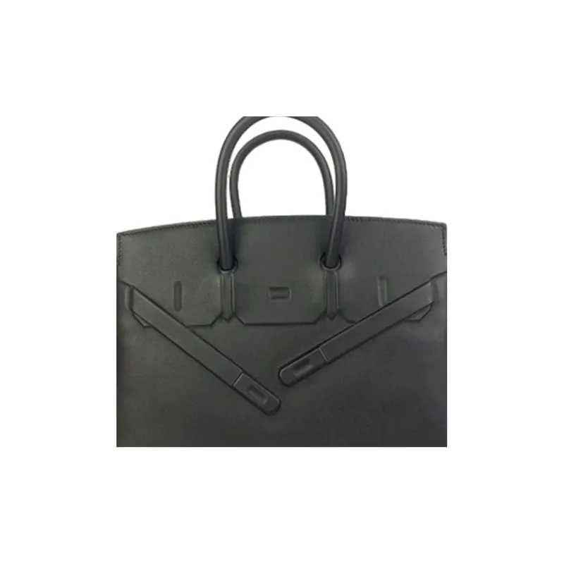 HERMES Birkin Swift Leather Birkin Bag Shadow Handbag Regular Women's Noir Black-4