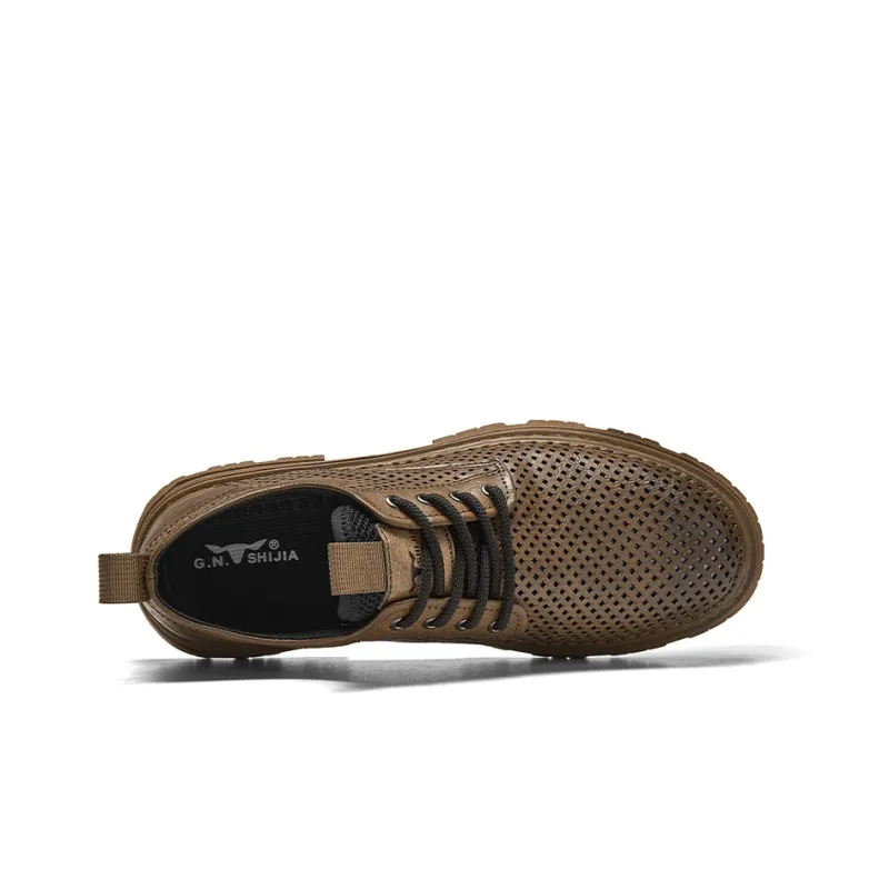 G.N.SHIJIA Men's Casual Shoes Men Low Top Black/Brown-4