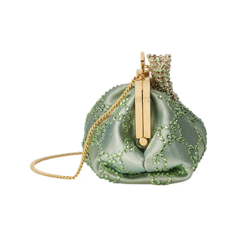 GUCCI Brocade Fabric Clutch Regular Women's Green-3