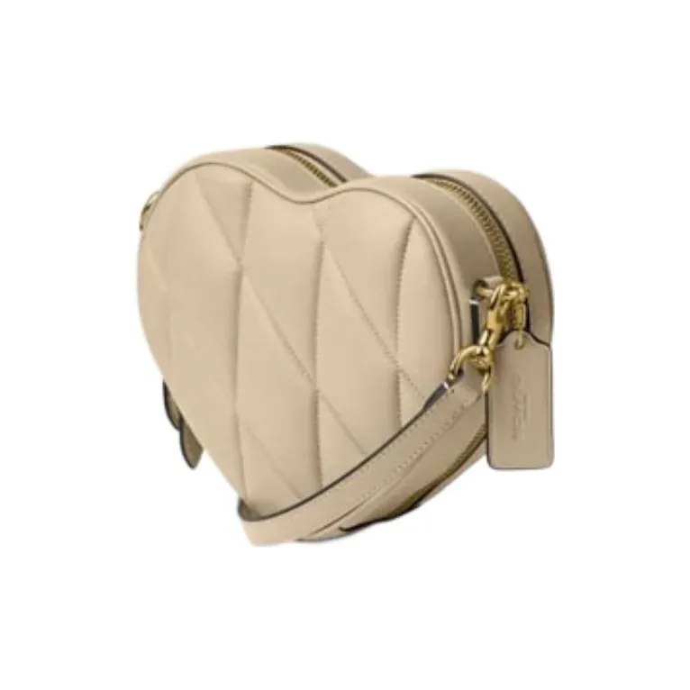 COACH Heart Quilted Leather Heart Bag, Shoulder Bag, Crossbody Bag Trumpets Women's Beige-2