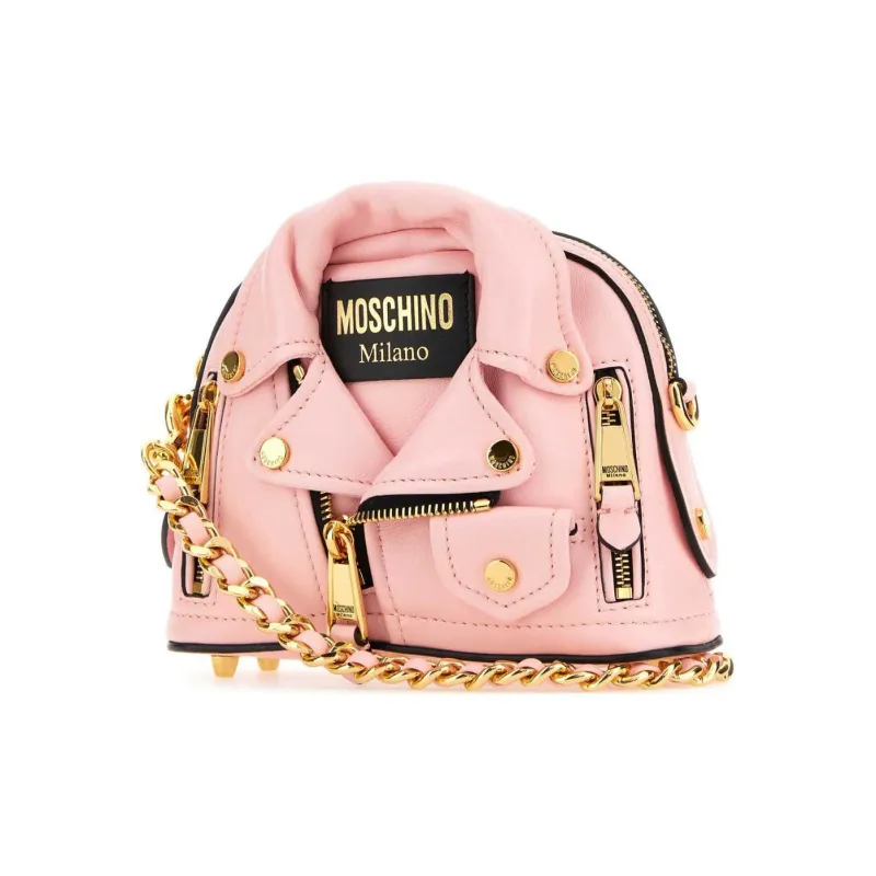 MOSCHINO Sheepskin Biker Bag Crossbody Shoulder Bag Women's Pastel Pink-1