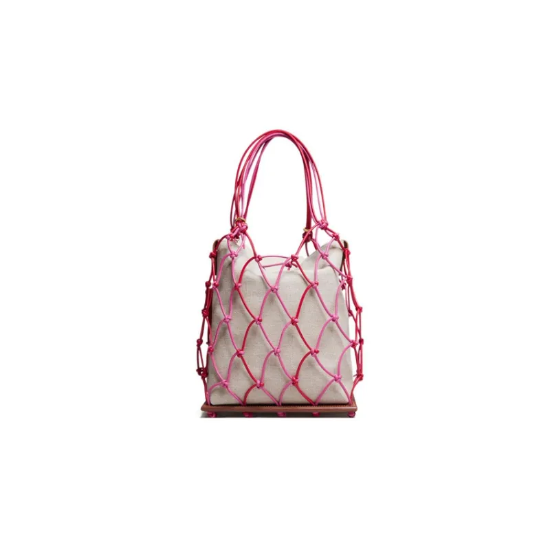 Jacquemus Canvas With Leather Canvas Bag Fishnet Handbag Women's Dark Pink-2