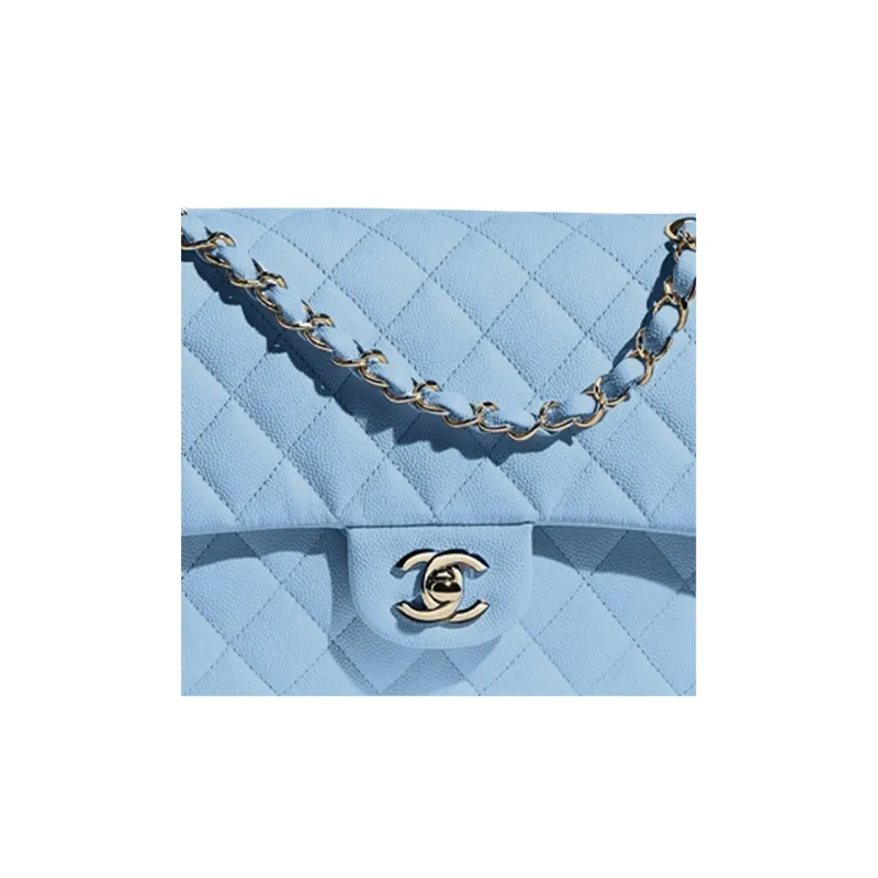 CHANEL Classic Flap CF Grain Calfskin Shoulder Bag, Crossbody Bag Medium Size Women's Bright Blue-3