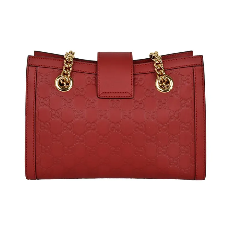 GUCCI Padlock Calfskin Tote Bag Shopping Bag Portable Crossbody Bag Shoulder Bag Women's Red-2