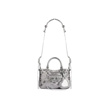 Balenciaga Women's Neo Cagole Small Tote Handbag Silver-tone