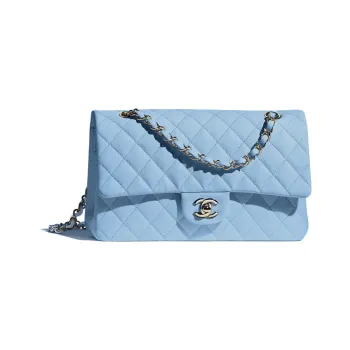 CHANEL Classic Flap CF Textured Calfskin Shoulder Bag Crossbody Bag Medium Size Women's Bright Blue