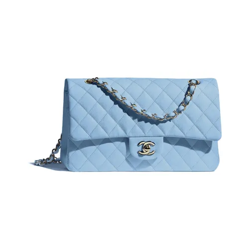 CHANEL Classic Flap CF Textured Calfskin Shoulder Bag Crossbody Bag Medium Size Women's Bright Blue