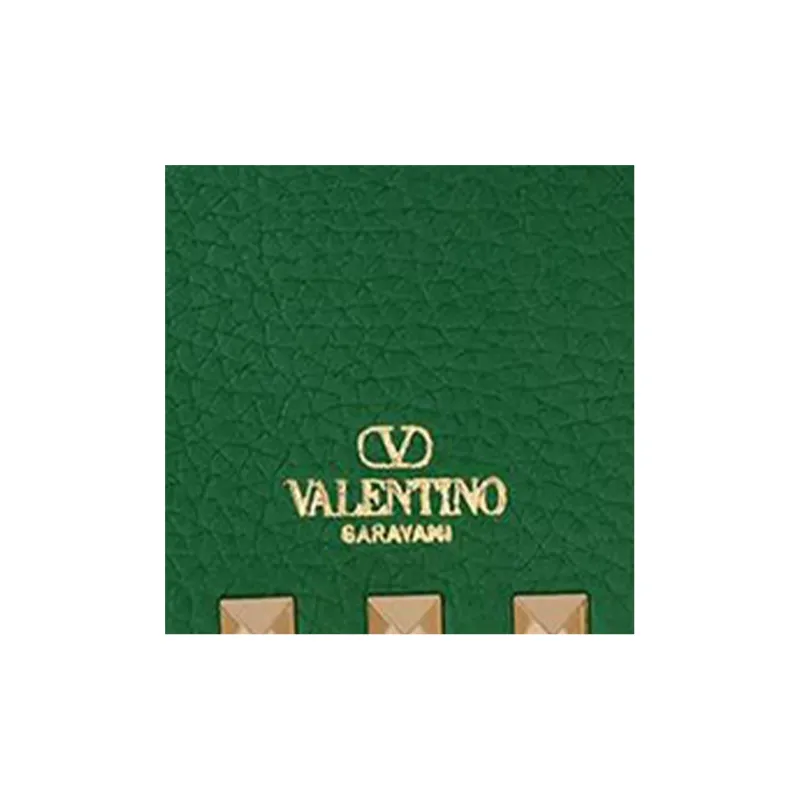 Valentino Rockstud Calfskin Wallet Card Holder Regular Women's Green-4