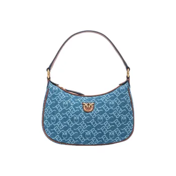 PINKO Cotton With Leather Shoulder Bag, Handbag, Shoulder Bag Medium Size Women's Blue