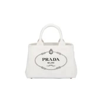 PRADA Fabric Tote Bag Shopping Bag Shoulder Bag Crossbody Bag Handbag Small Size Women's White