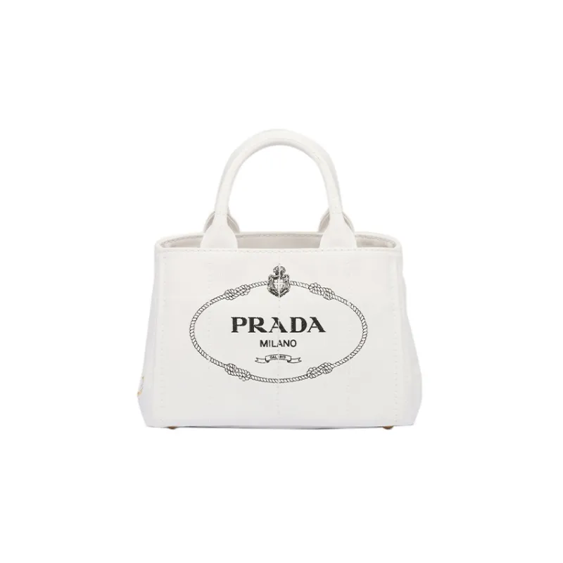 PRADA Fabric Tote Bag Shopping Bag Shoulder Bag Crossbody Bag Handbag Small Size Women's White-0