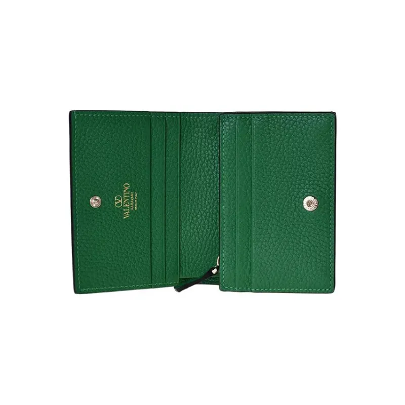 Valentino Rockstud Calfskin Wallet Card Holder Regular Women's Green-3