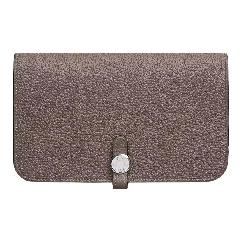 HERMES Dogon Duo Togo Calfskin Wallet Women's 8F Gris Etain Tin Gray-0