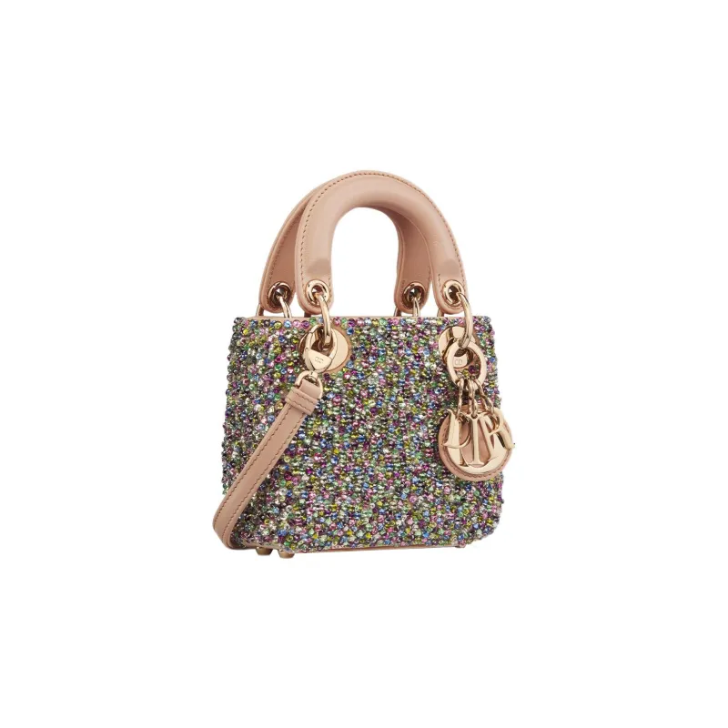 DIOR Lady Dior Cow Leather Rhinestone Embroidery Dior Bag Shoulder Bag Crossbody Bag Handbag Extra Mini Women's Pink-2