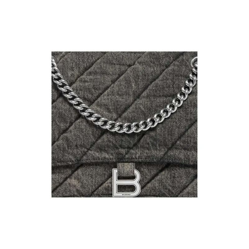 Balenciaga Crush Medium Chain Bag In Quilted Denim Black-5
