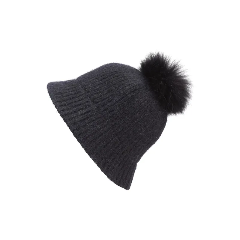 MARJAKURKI Rabbit Fur Blend Beanie Gray With Big Head Greeting Card Shopping Bag, Gentle Whisper Women's-0
