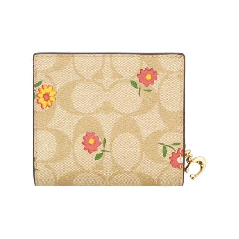 COACH Snap Wallet Canvas With Leather Clutch Wallet Women's Khaki-2